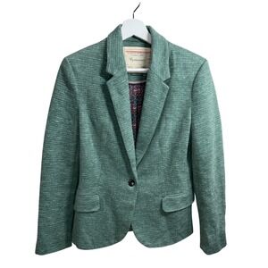 Cartonnier Womens Medium Green Textured Blazer Anthropologie Classic Chic Jacket